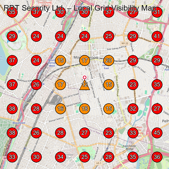 RDT Security Ltd. GeoGrid visibility map for Security Guard Service in Bronx